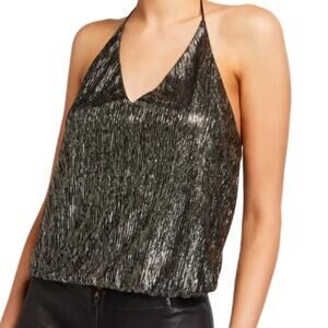 Alice + Olivia Fern metallic jersey halter neck top L